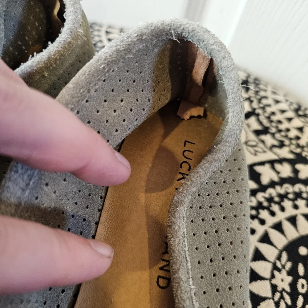 Lucky Brand Cavie Eyelet Slip On Loafer Suede Leather Olive Green
